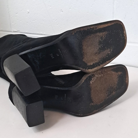 RARE VIA SPIGA Black Genuine Suede Leather Block Heel Square Toe Tall Boots - Picture 9 of 13